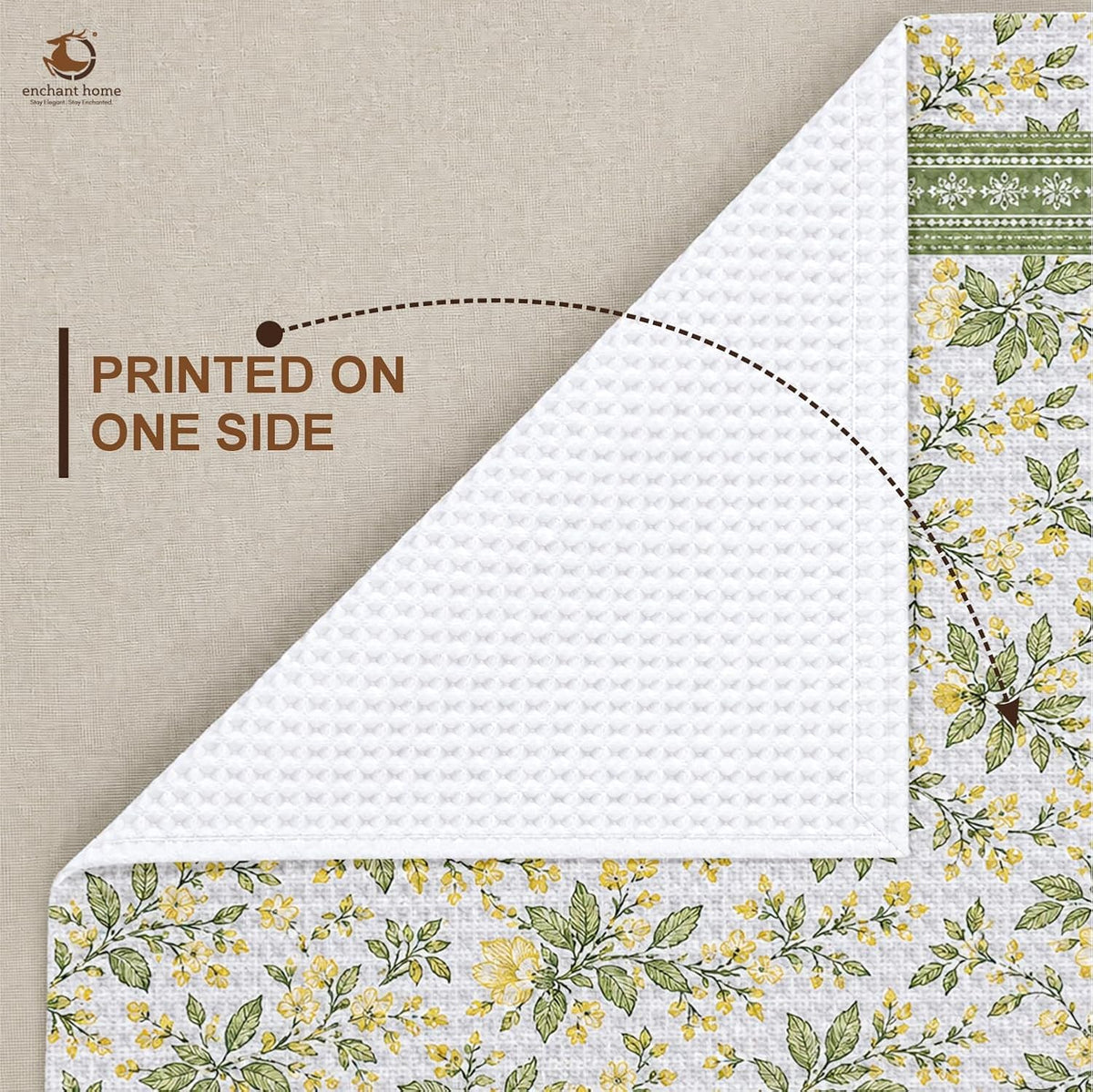Pure Cotton Printed Waffle Hand Towel - Sage Botanical