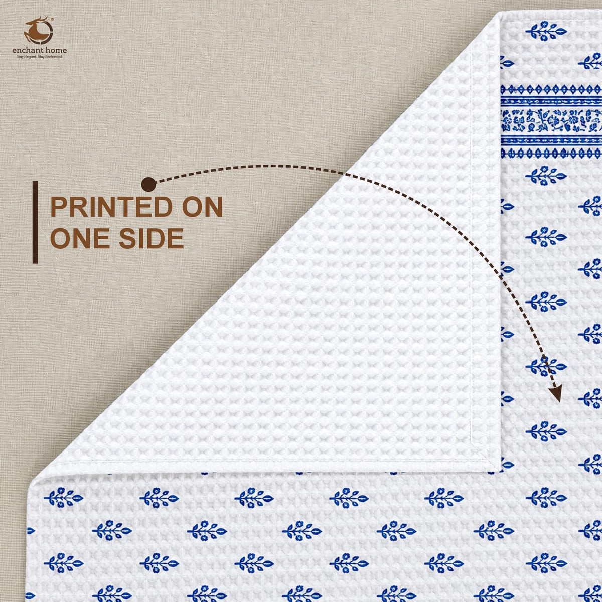 Pure Cotton Printed Waffle Hand Towel - Indigo Buti