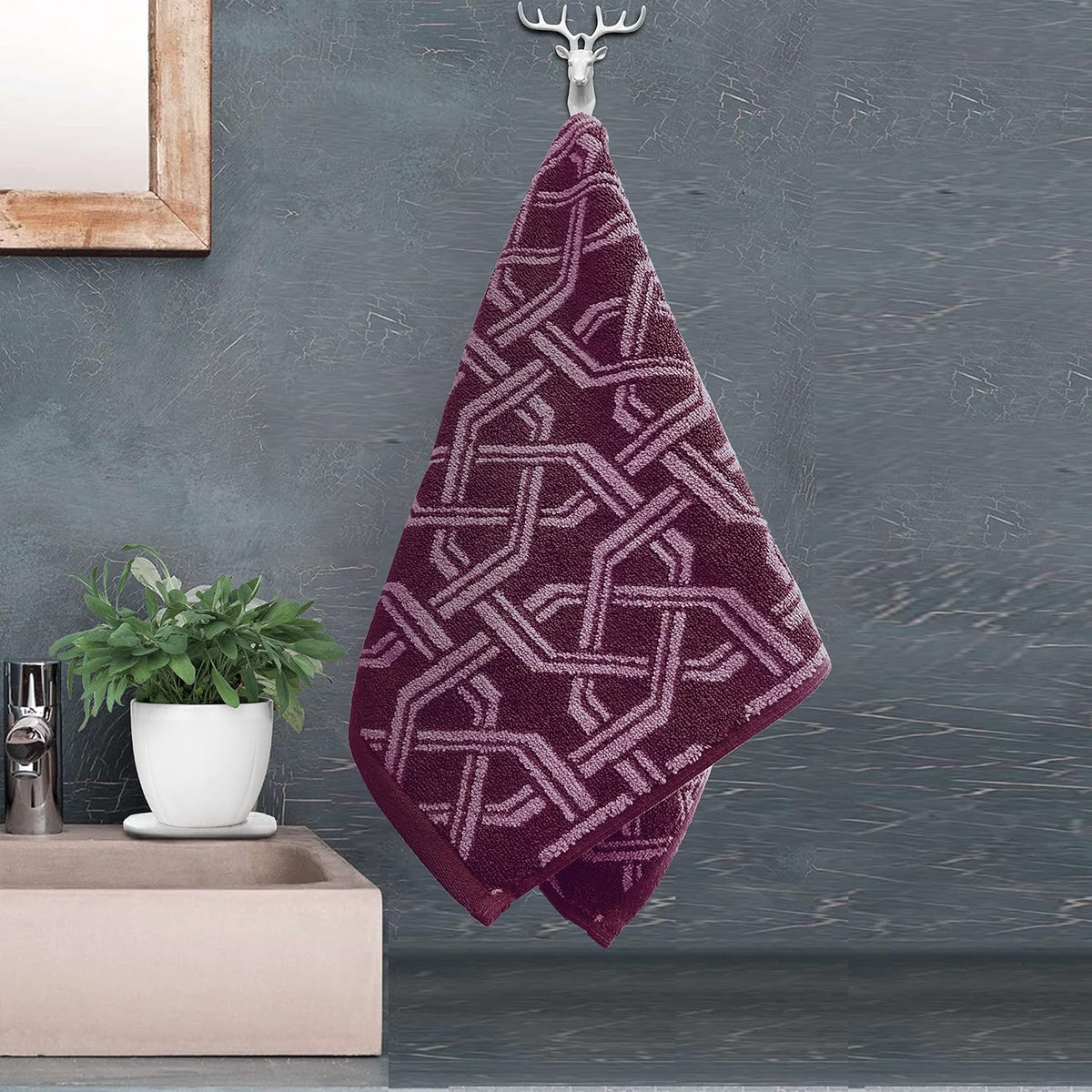 Pure Cotton Jacquard Hand Towels - Wine