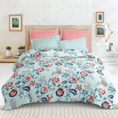 Blossom glace cotton printed double bedsheet in blue print