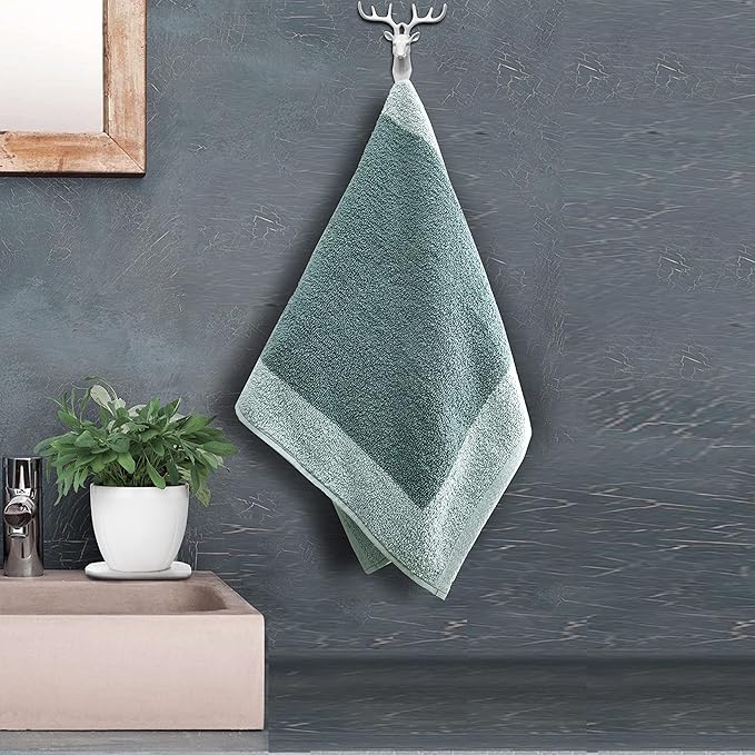 Pure cotton jacquard hand towel in green square pattern