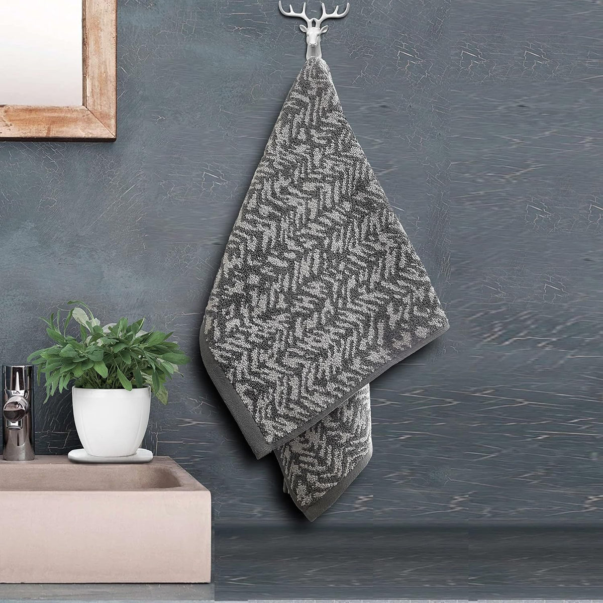 Pure Cotton Jacquard Hand Towels - Grey