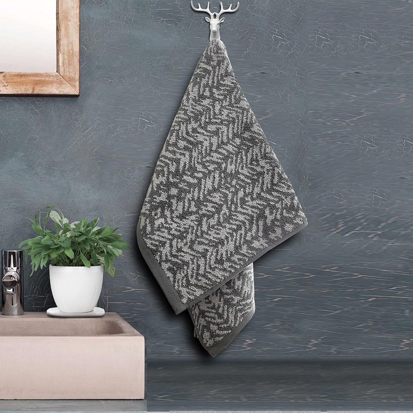 Pure cotton jacquard hand towel in grey