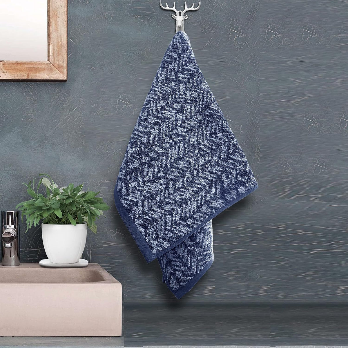 Pure Cotton Jacquard Hand Towels - Blue