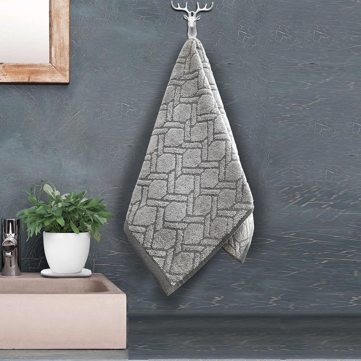 Pure Cotton Jacquard Hand Towels - Geometric silver