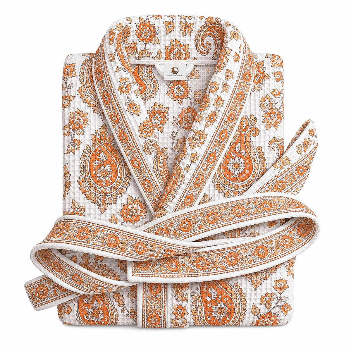 Premium Print Cotton Rich Waffle Robe for Men & Women - Paisley Charm
