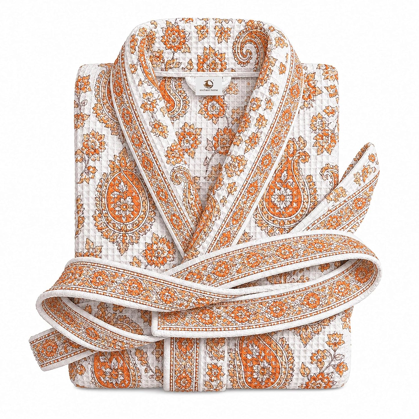 Premium print cotton rich waffle robe in paisley charm print