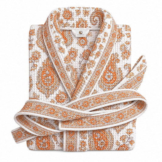 Premium Print Cotton Rich Waffle Robe for Men & Women - Paisley Charm