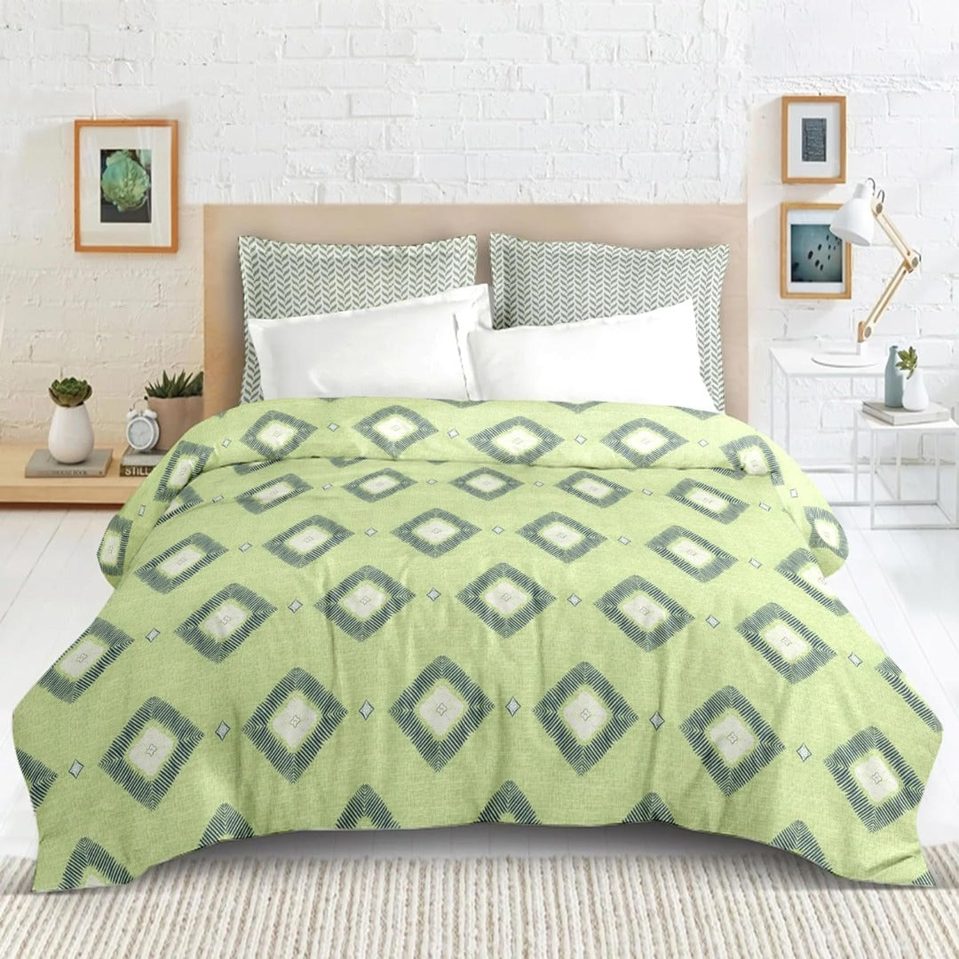 Blossom glace cotton printed double bedsheet in green print