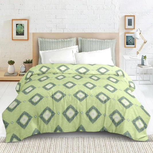 Blossom Glace Cotton Printed Double Bedsheet - Green