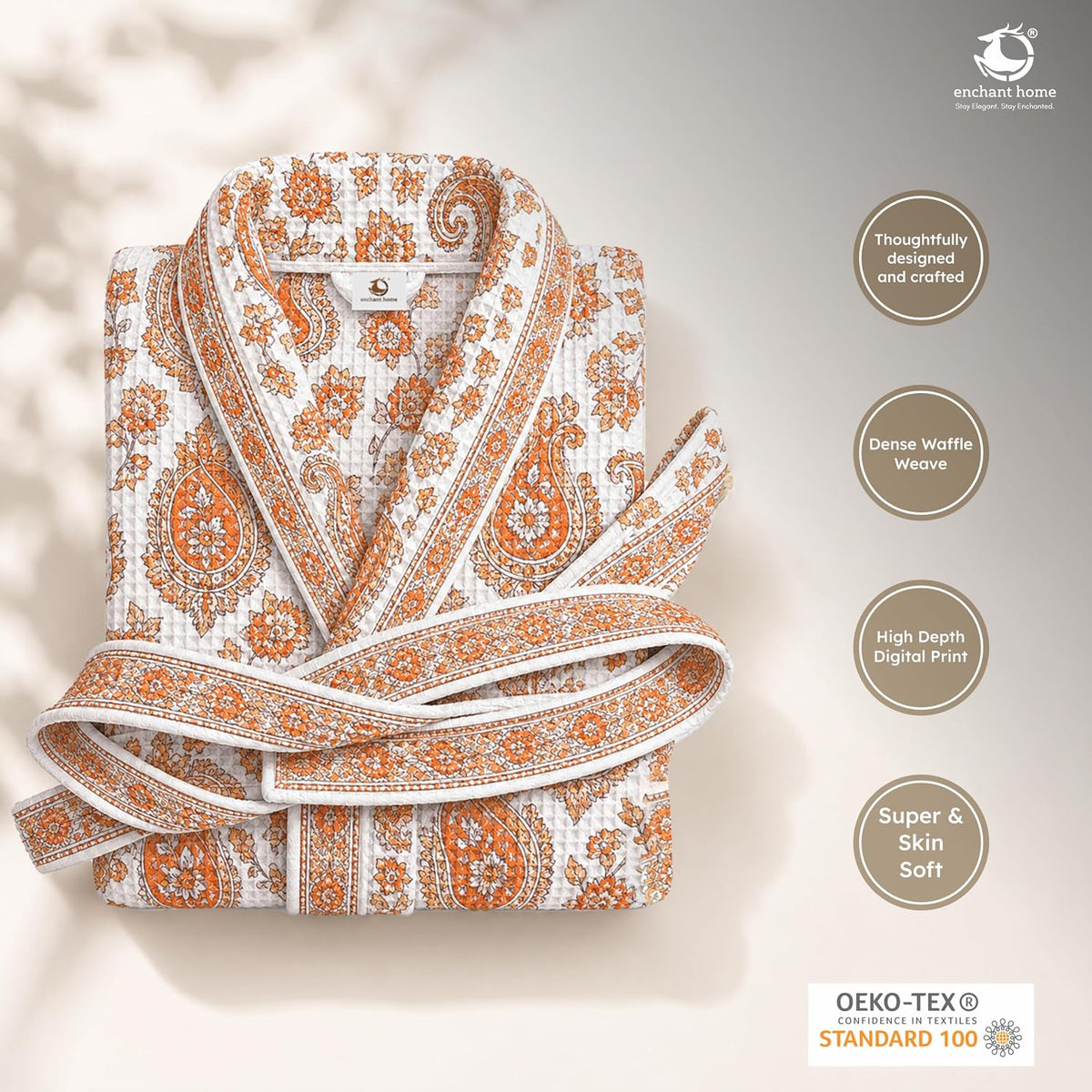 Premium Print Cotton Rich Waffle Robe for Men & Women - Paisley Charm
