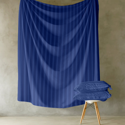 Customizable Cotton Dyed Elysian Satin Stripes Fitted Bedsheet- Blue