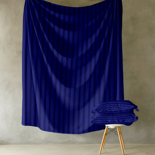 Customizable Cotton Dyed Elysian Satin Stripes Fitted Bedsheet- Nevy Blue