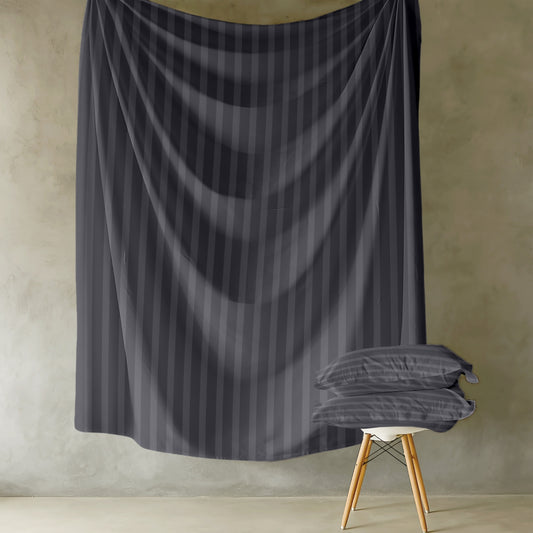 Customizable Cotton Dyed Elysian Satin Stripes Fitted Bedsheet- Dark Grey