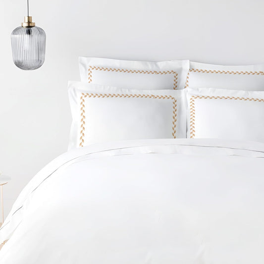 Pure Cotton 500 TC Premium Pillow Cover Set - Golden Leaflets