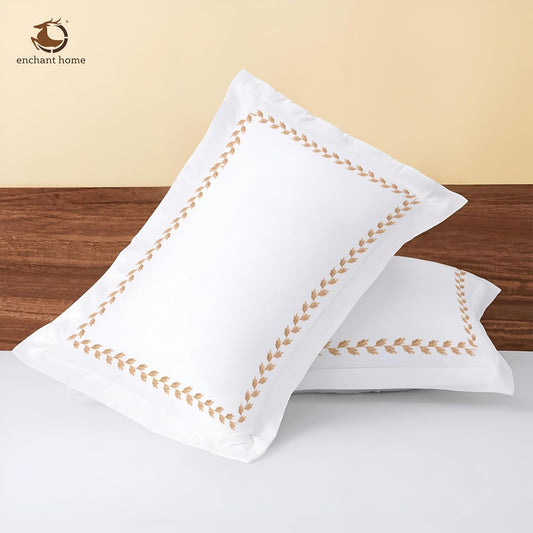 Pure Cotton 500 TC Premium Pillow Cover Set - Golden Leaflets