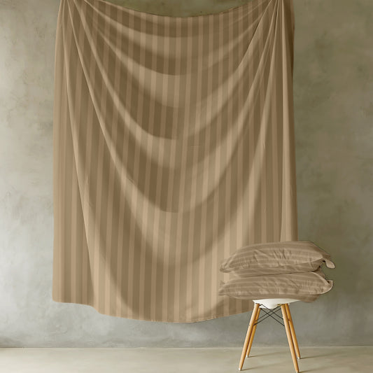 Customizable Cotton Dyed Elysian Satin Stripes Fitted Bedsheet- Mocha