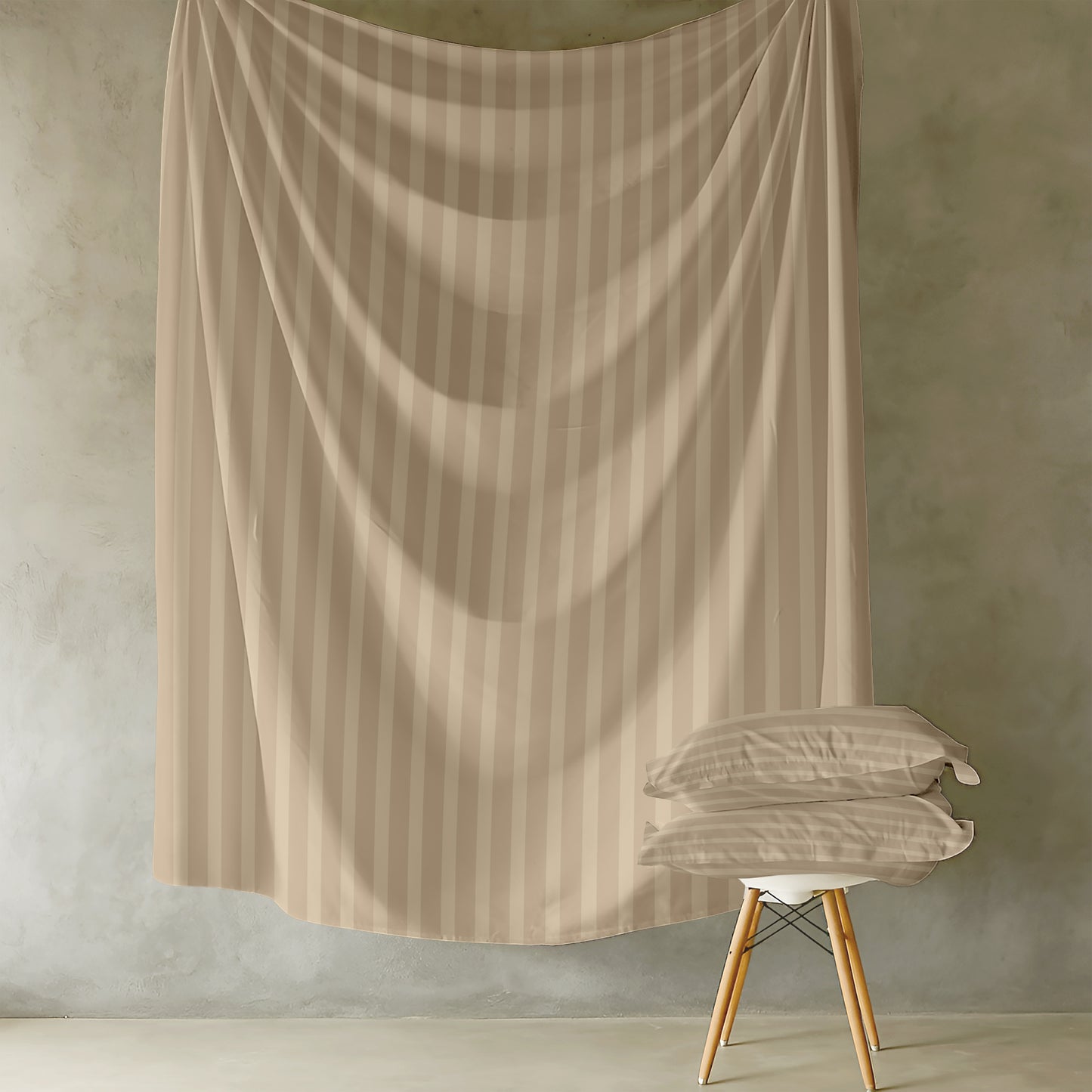 Customizable cotton dyed Elysian satin stripes bedsheet in beige