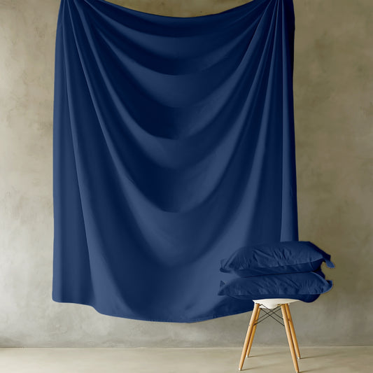 Customizable 250 TC Dyed Sateen Elegance Fitted Bedsheet - Med Blue
