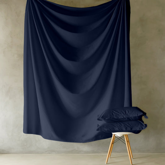 Customizable 250 TC Dyed Sateen Elegance Fitted Bedsheet - Navy Blue