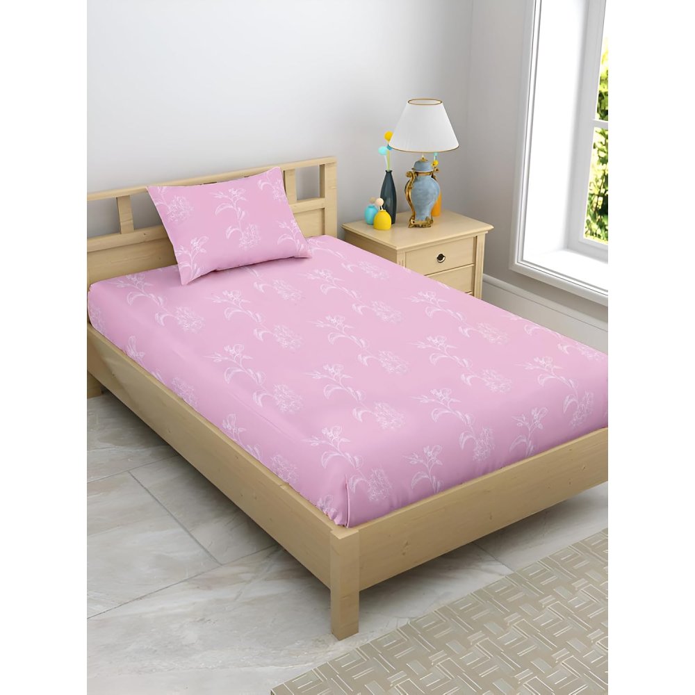 Satin Glory 200 TC pure cotton single bedsheet in leafy lavender print