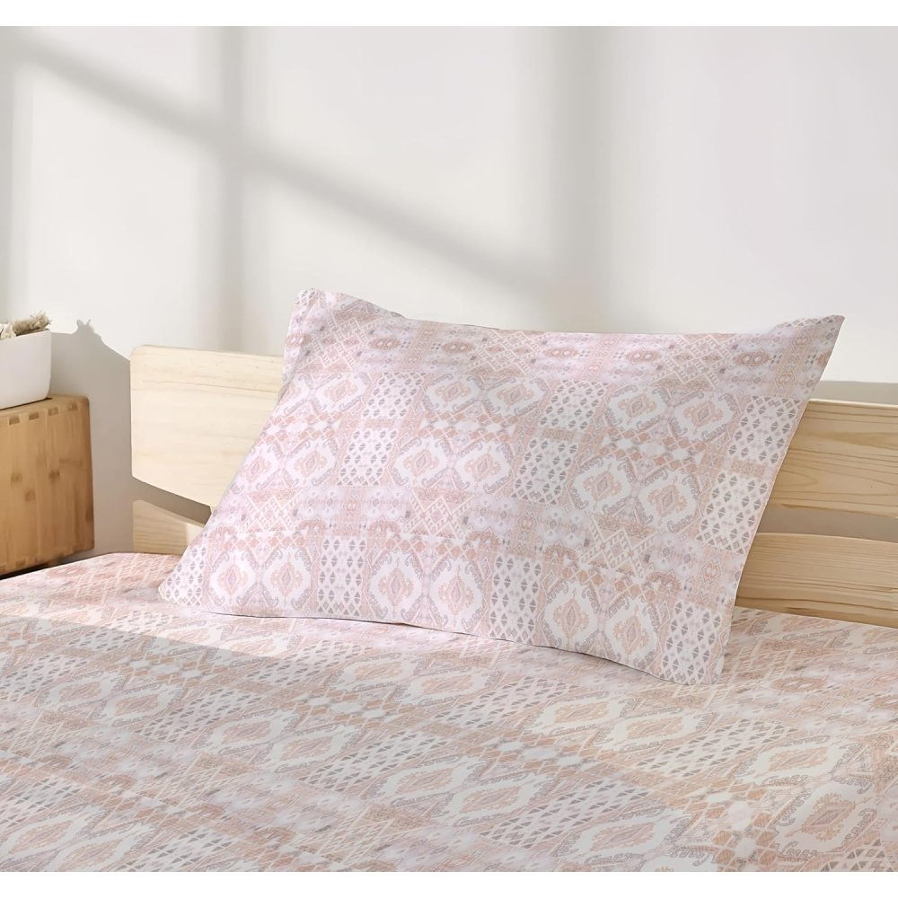 Satin Glory 200 TC Pure Cotton Single Bedsheet  - Orange Geometrical