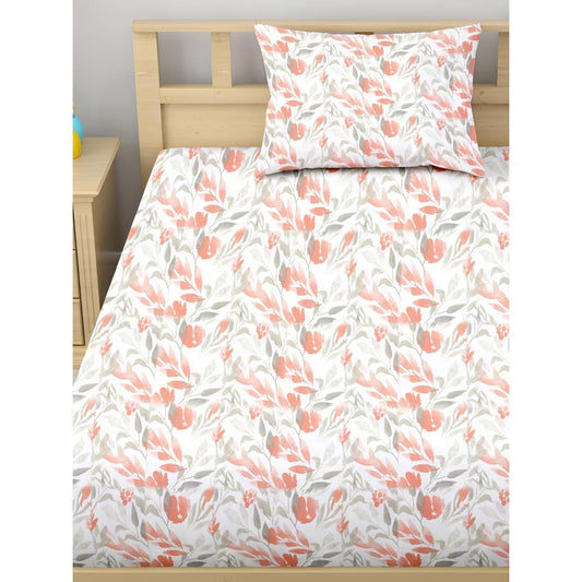 Satin Glory 200 TC Pure Cotton Single Bedsheet - Orange Leaflets