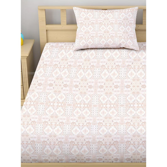 Satin Glory 200 TC Pure Cotton Single Bedsheet  - Orange Geometrical