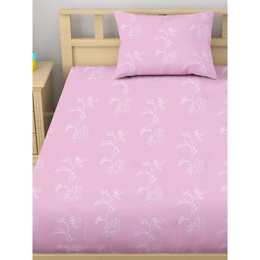 Satin Glory 200 TC Pure Cotton Single Bedsheet  - Leafy Lavender