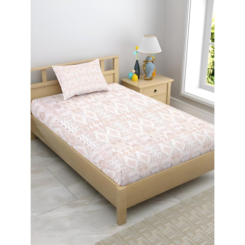 Satin Glory 200 TC pure cotton single bedsheet in orange geometrical print