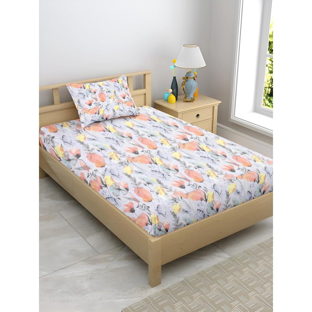 Satin Glory 200 TC pure cotton bedsheet in lavender spread on a bed