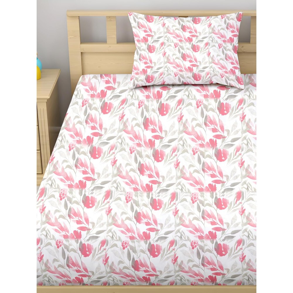 Pink Satin Glory pure cotton single bedsheet with pillow cover – view 2
