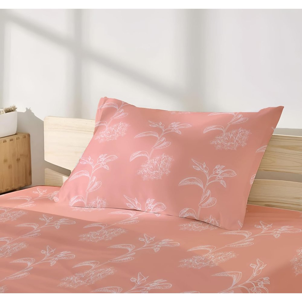 Satin Glory 200 TC Pure Cotton Single Bedsheet  - Peach