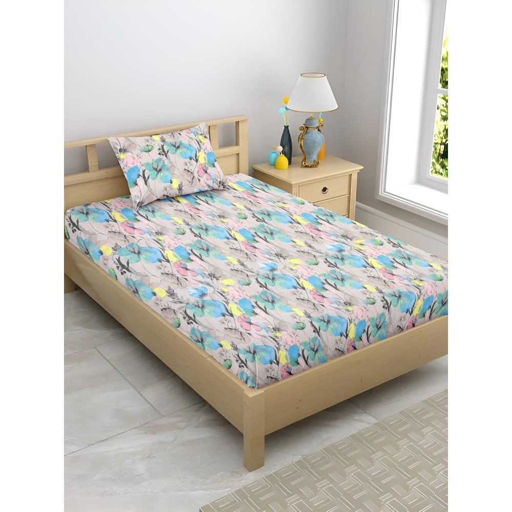 Satin Glory 200 TC pure cotton single bedsheet in khaki