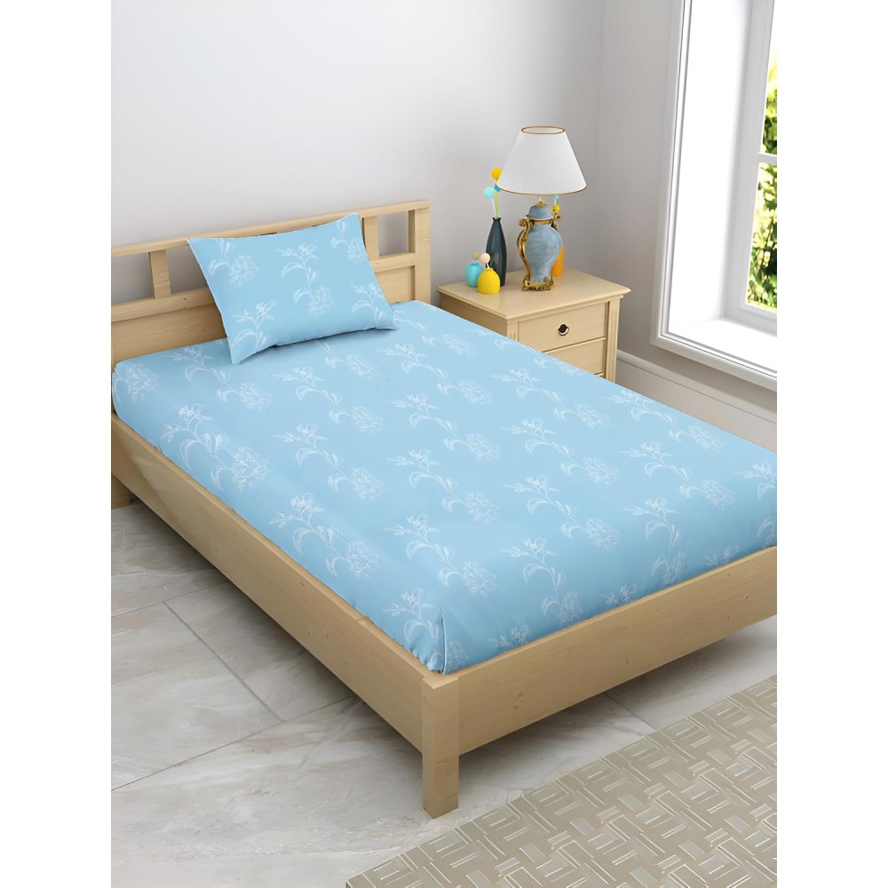 Satin Glory 200 TC pure cotton single bedsheet in blue – alternate view