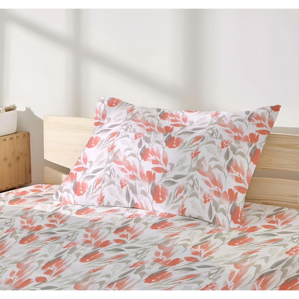 Satin Glory 200 TC Pure Cotton Single Bedsheet - Orange Leaflets