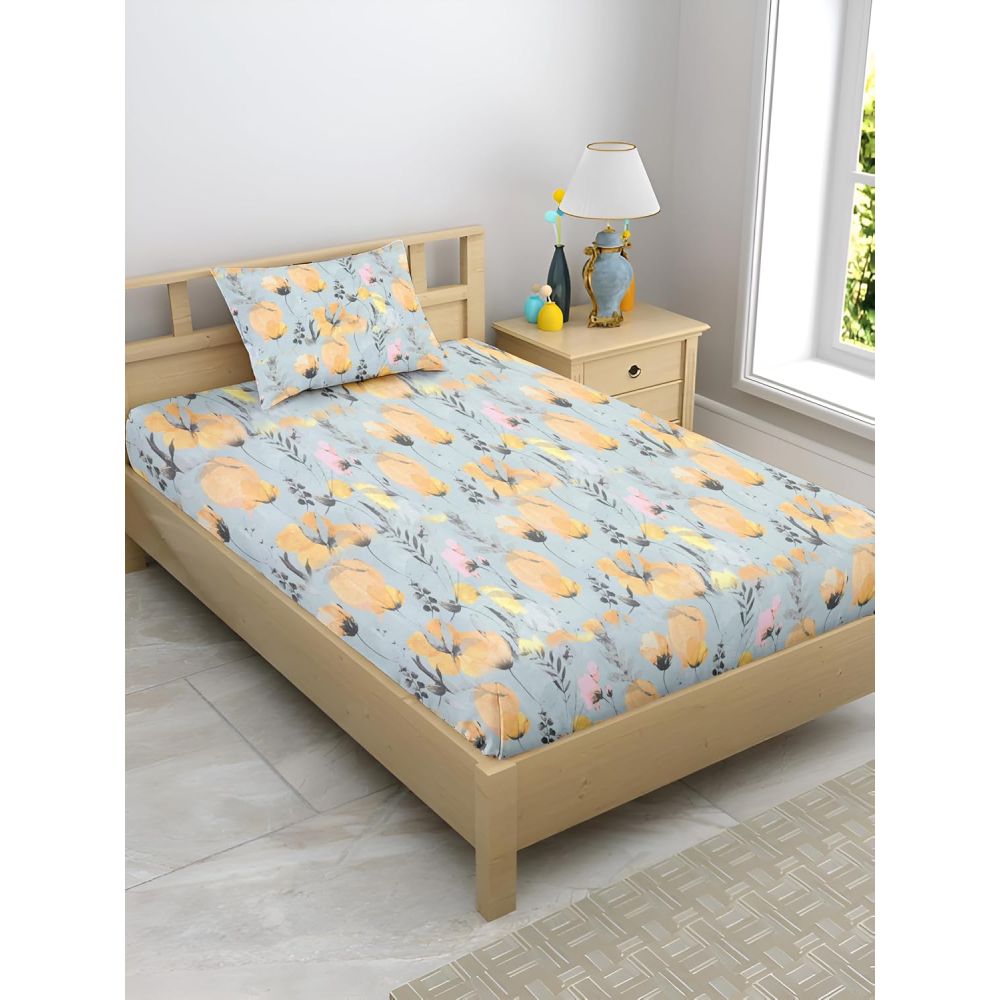Satin Glory 200 TC pure cotton single bedsheet in aqua