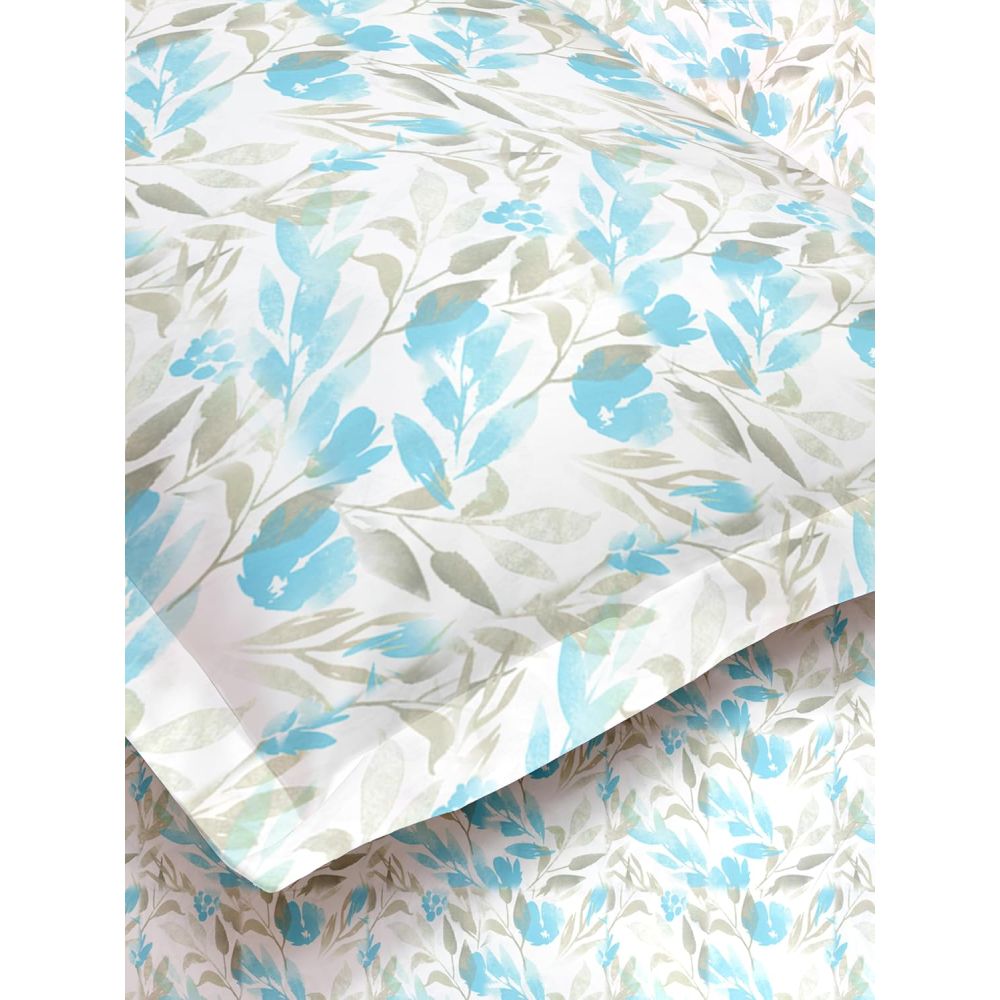 Satin Glory 200 TC Pure Cotton Single Bedsheet  - Blue Leaflets