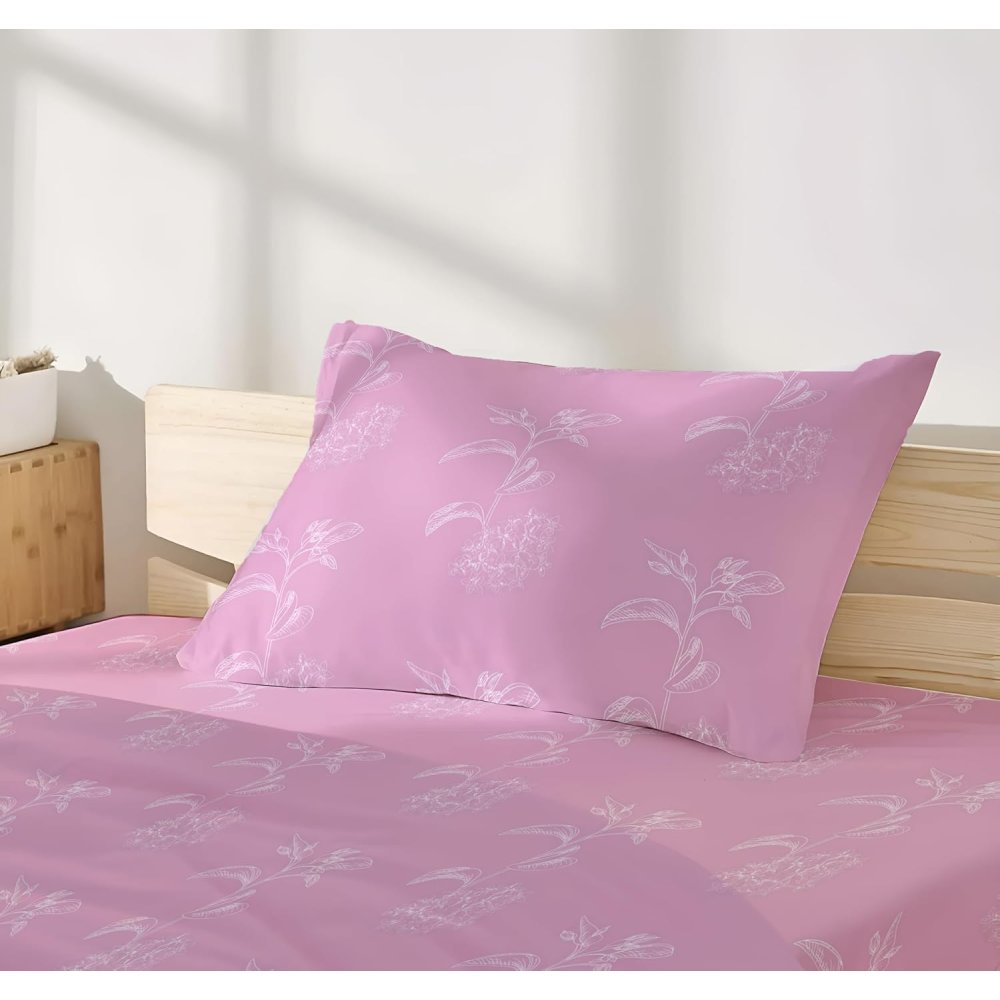 Satin Glory 200 TC Pure Cotton Single Bedsheet  - Leafy Lavender