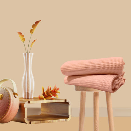 Pure Cotton Waffle Bath Towel - Peach