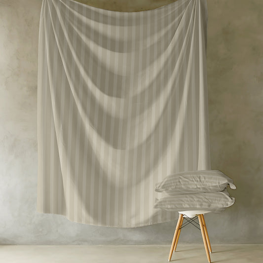 Customizable Cotton Dyed Elysian Satin Stripes Fitted Bedsheet- Pearl