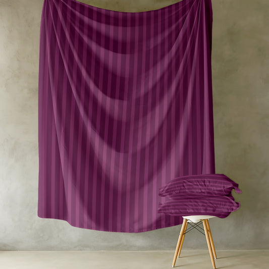 Customizable Cotton Dyed Elysian Satin Stripes Fitted Bedsheet- Plum