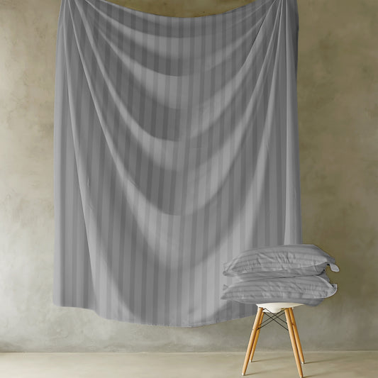 Customizable Cotton Dyed Elysian Satin Stripes Fitted Bedsheet- Silver