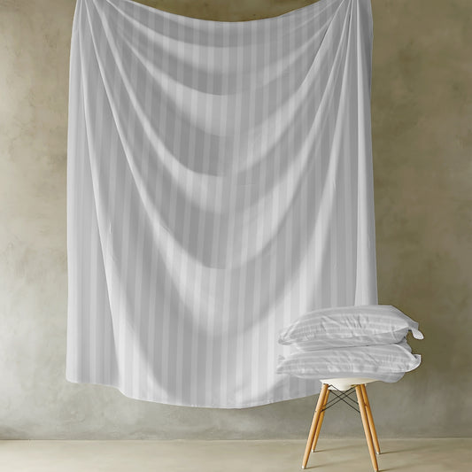 Customizable Cotton Dyed Elysian Satin Stripes Fitted Bedsheet- WHITE