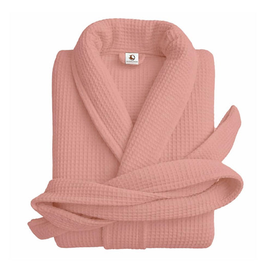 Pure Cotton Unisex Waffle Bath Robe - Peach