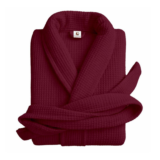 Pure Cotton Unisex Waffle Bath Robe - Maroon