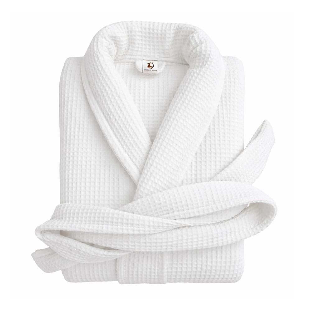 Pure Cotton Unisex Waffle Bath Robe - White