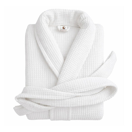 Pure Cotton Unisex Waffle Bath Robe - White