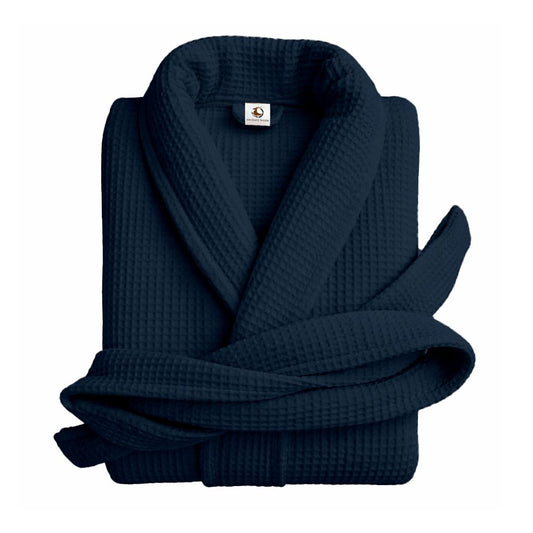 Pure Cotton Unisex Waffle Bath Robe - Navy Blue