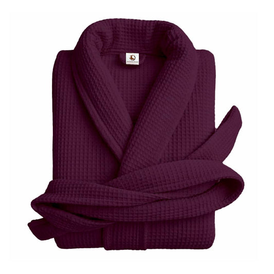 Pure Cotton Unisex Waffle Bath Robe - Wine